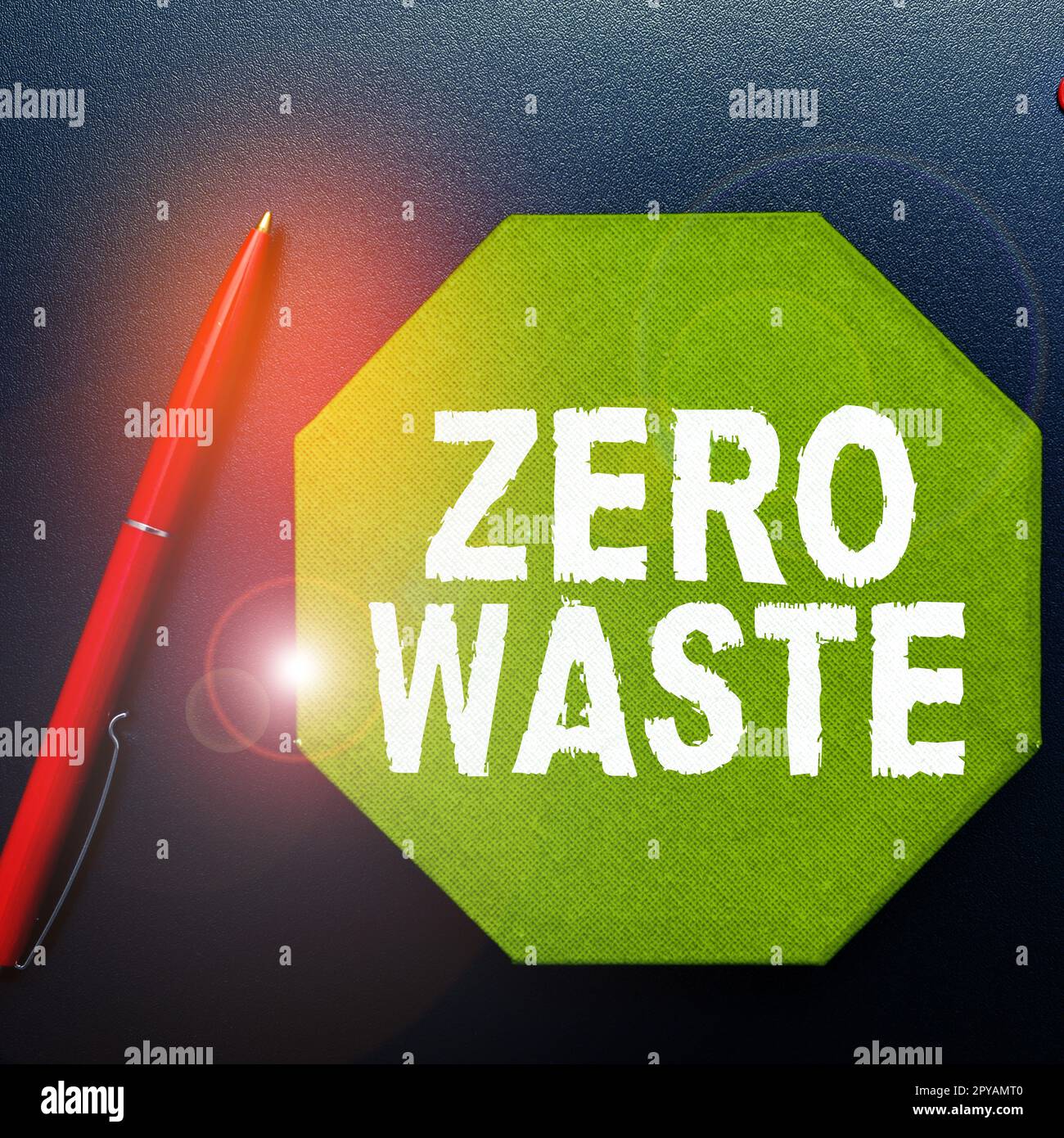 Konzeptionelle Überschrift Null Verschwendung. Das Internet-Konzept industrielle Verantwortung umfasst Kompostierung, Recycling und Wiederverwendung Stockfoto