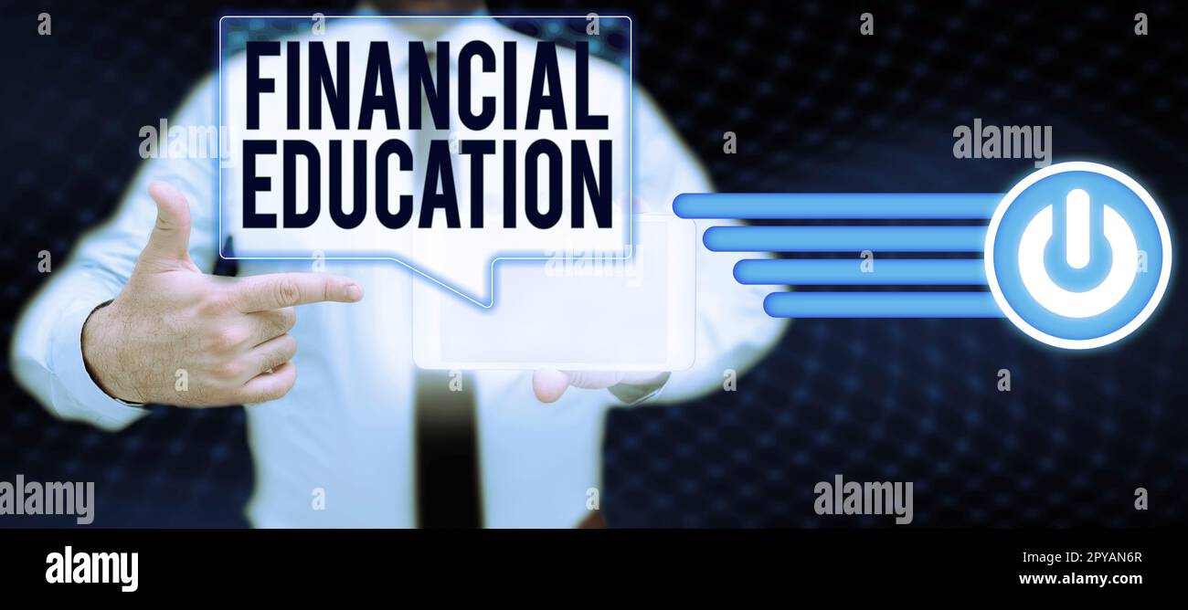 Text mit Inspiration Financial Education. Geschäftsbeispiele Verständnis von Währungsbereichen wie Finanzen und Investitionen Stockfoto