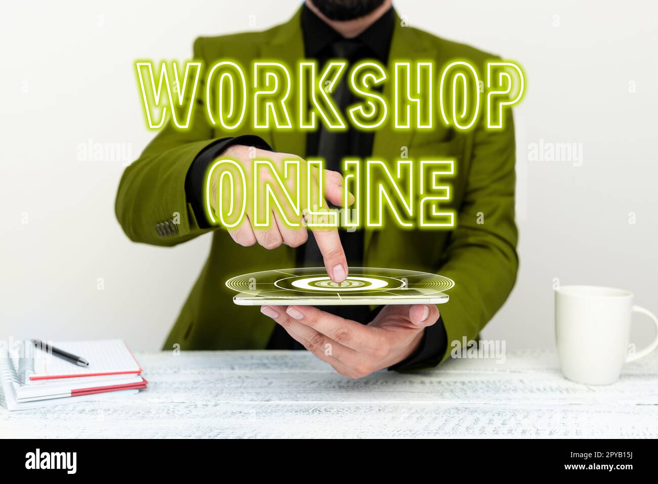Schreiben Text anzeigen Workshop Online. Internet-Konzeptraum oder -Gebäude, in dem Waren repariert werden Stockfoto
