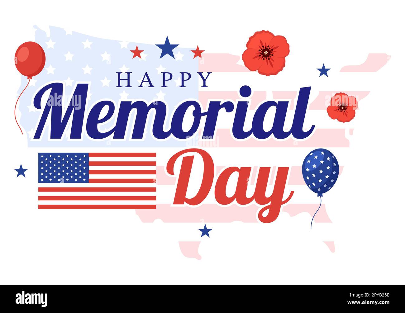 Memorial Day Illustration mit American Flag, Remember and Honor to Meritorious Soldier in Flat Cartoon Hand Drawn for Landing Page Templates Stockfoto
