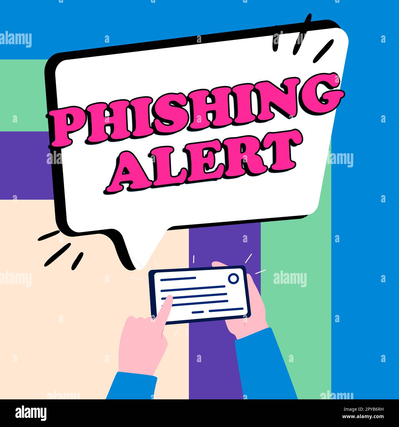 Konzeptionelle Anzeige des Phishing-Alarms. Geschäftsansatz, der sich des betrügerischen Versuchs bewusst ist, an vertrauliche Informationen zu gelangen Stockfoto