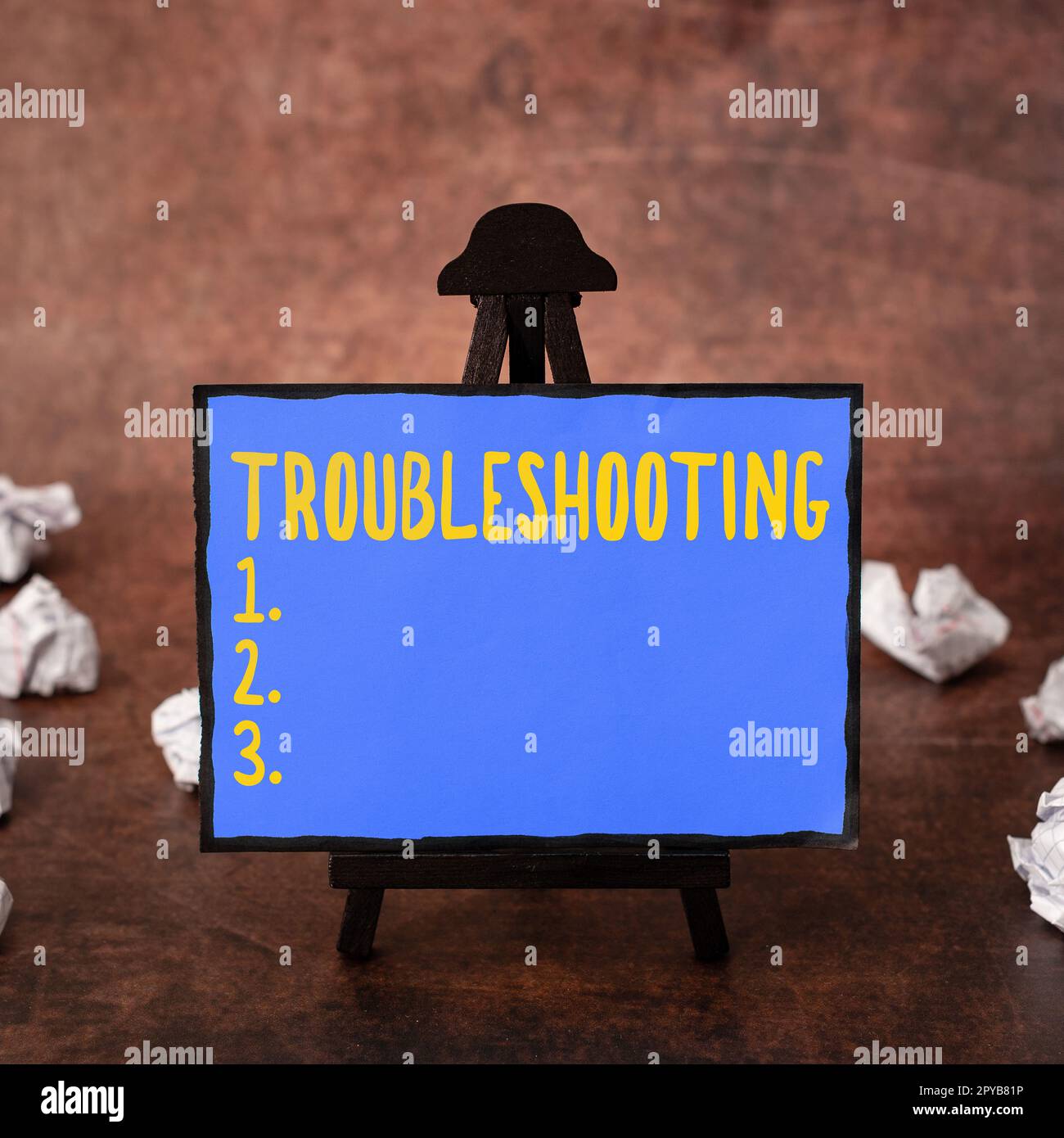 Text zur Fehlerbehebung bei Inspiration. Geschäftsansatz eine Untersuchung oder Behandlung der Probleme ist aufgetreten Stockfoto