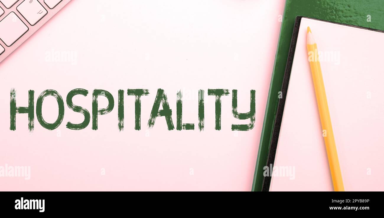 Konzeptionelle Ausstellung Hospitality. Konzeptfoto der freundliche und großzügige Empfang und die Unterhaltung der Gäste Stockfoto