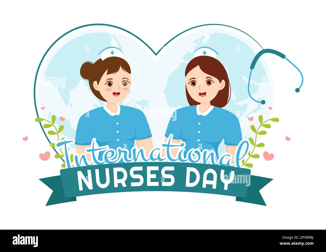 Internationaler Schwesterntag am 12. Mai Illustration für Beiträge der Krankenschwester zur Gesellschaft in einem flachen Cartoon, handgezeichnet für Landing-Page-Vorlagen Stockfoto