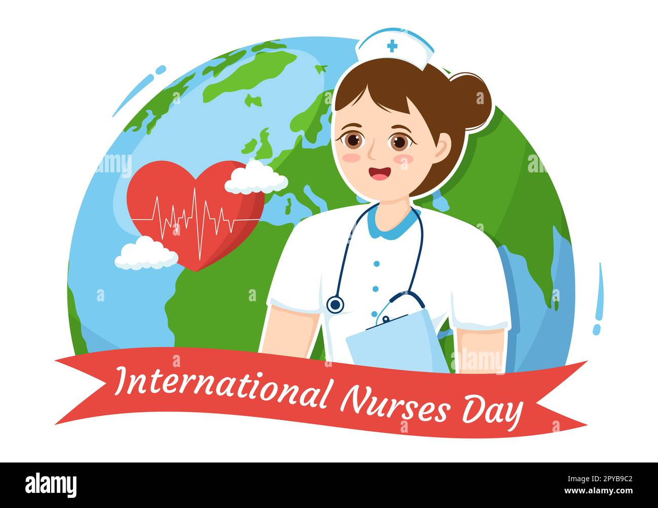 Internationaler Schwesterntag am 12. Mai Illustration für Beiträge der Krankenschwester zur Gesellschaft in einem flachen Cartoon, handgezeichnet für Landing-Page-Vorlagen Stockfoto