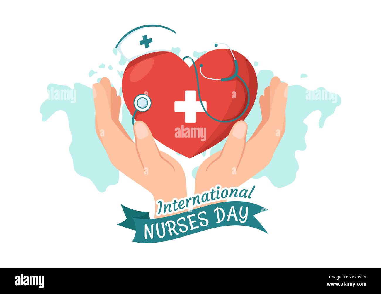 Internationaler Schwesterntag am 12. Mai Illustration für Beiträge der Krankenschwester zur Gesellschaft in einem flachen Cartoon, handgezeichnet für Landing-Page-Vorlagen Stockfoto