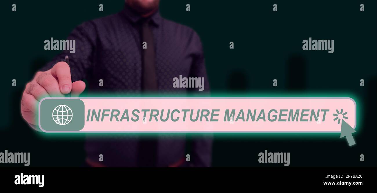 Schild, das Infrastructure Management anzeigt. Internetkonzept Minimieren Sie Ausfallzeiten, und halten Sie die Unternehmensproduktivität aufrecht Stockfoto