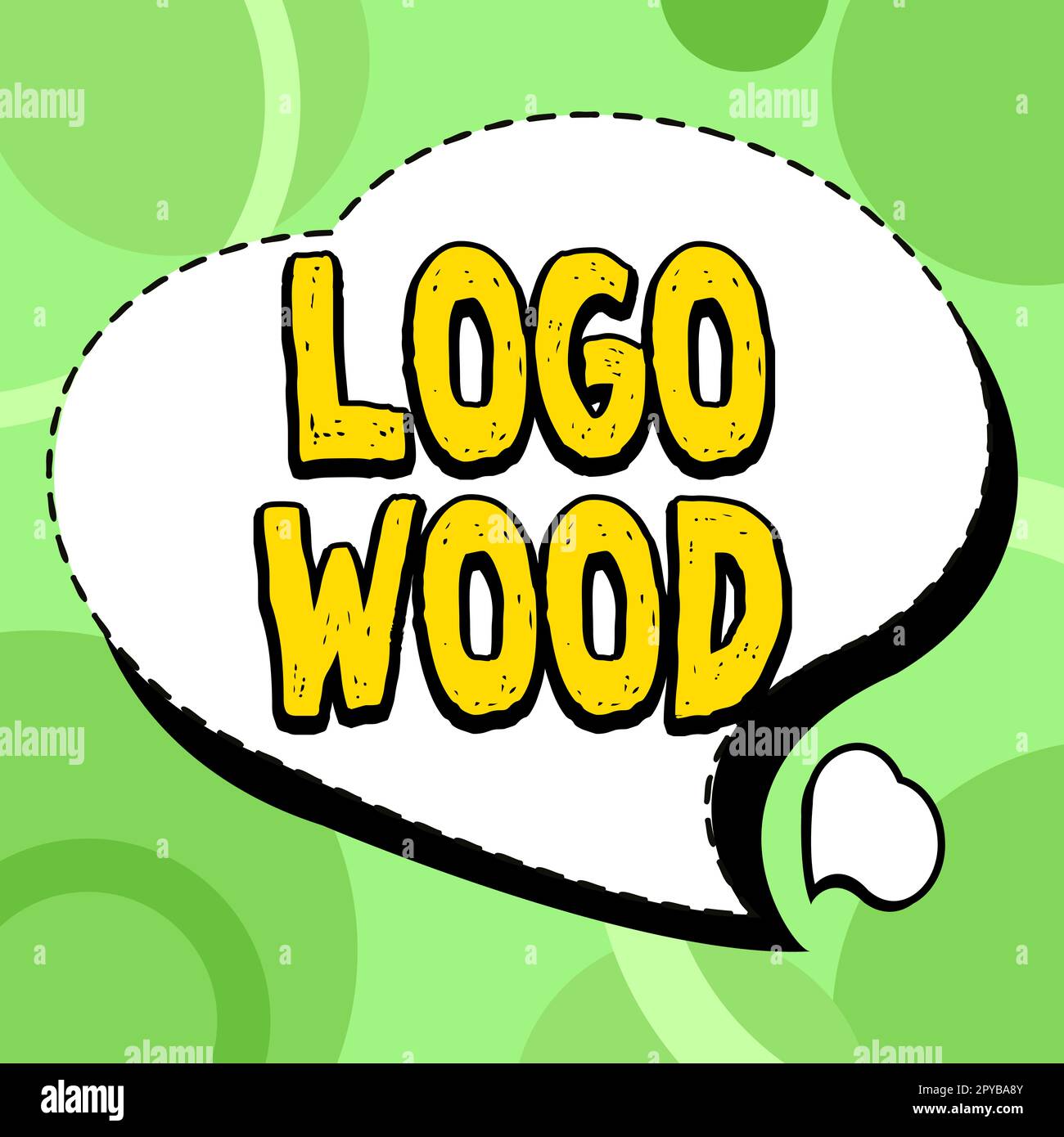 Textunterschrift mit Logo-Holz. Wort für erkennbares Design oder Symbol eines Unternehmens, das auf Holz eingeschrieben ist Stockfoto