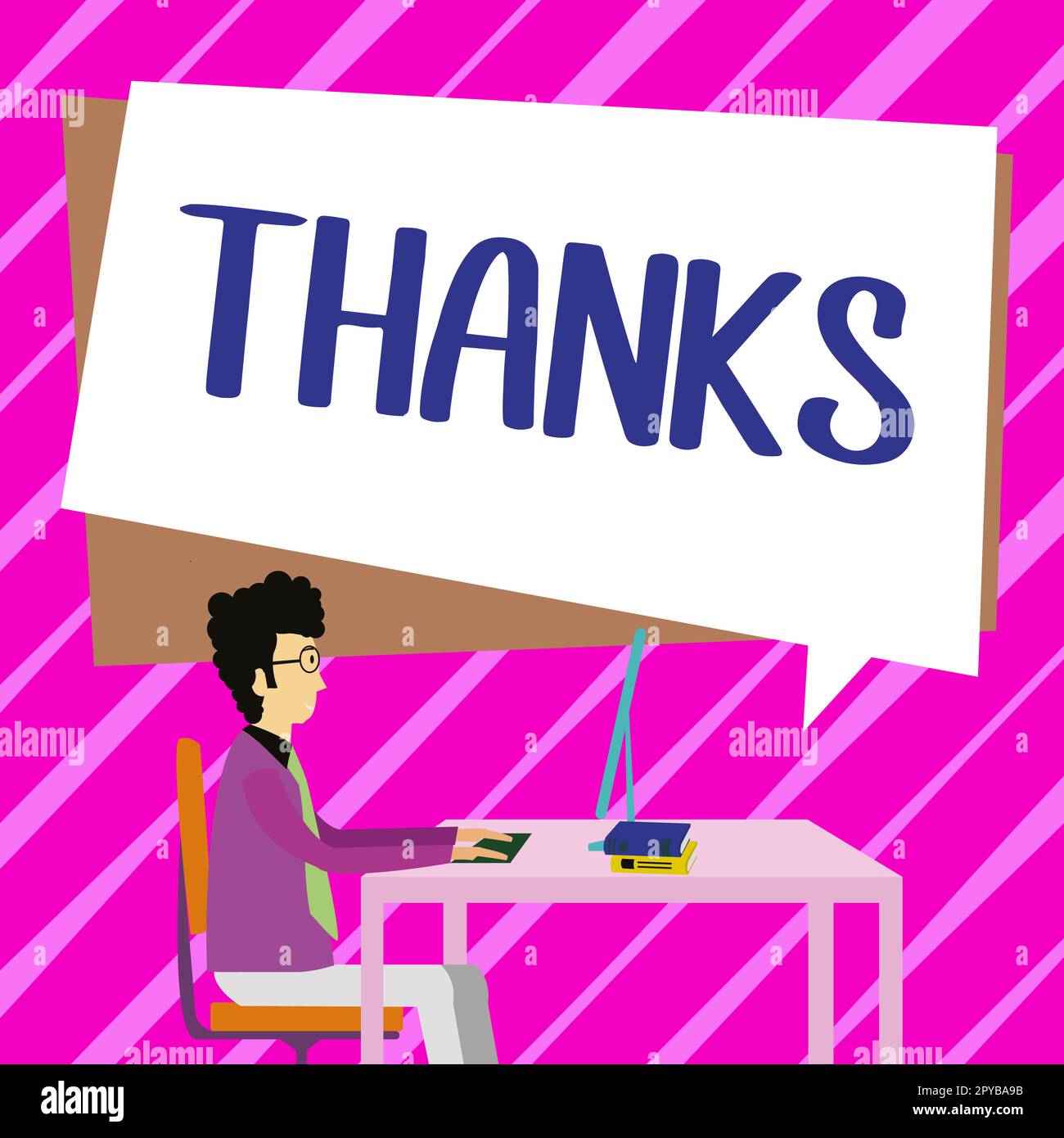 Schild mit der Aufschrift „Danke“. Ein Wort für Anerkennung, Dankbarkeit, gute Laune Stockfoto