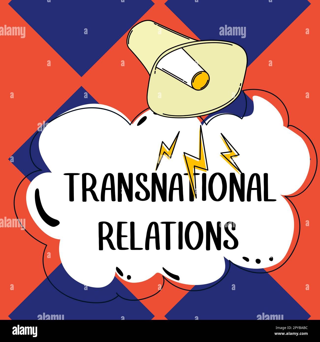 Textzeichen für transnationale Beziehungen. Geschäftsüberblick International Global Politics Relationship Diplomacy Stockfoto