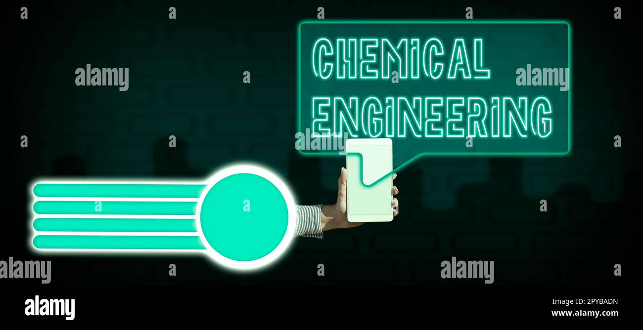 Text mit Inspiration Chemical Engineering. Geschäftsidee, die Dinge entwickelt, die sich mit der industriellen Anwendung der Chemie befassen Stockfoto
