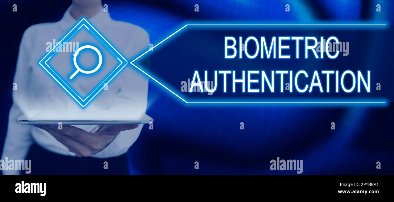 Text mit biometrischer Authentifizierung bei Inspiration. Die Identitätsprüfung von Geschäftsideen erfordert biologische Eingaben Stockfoto