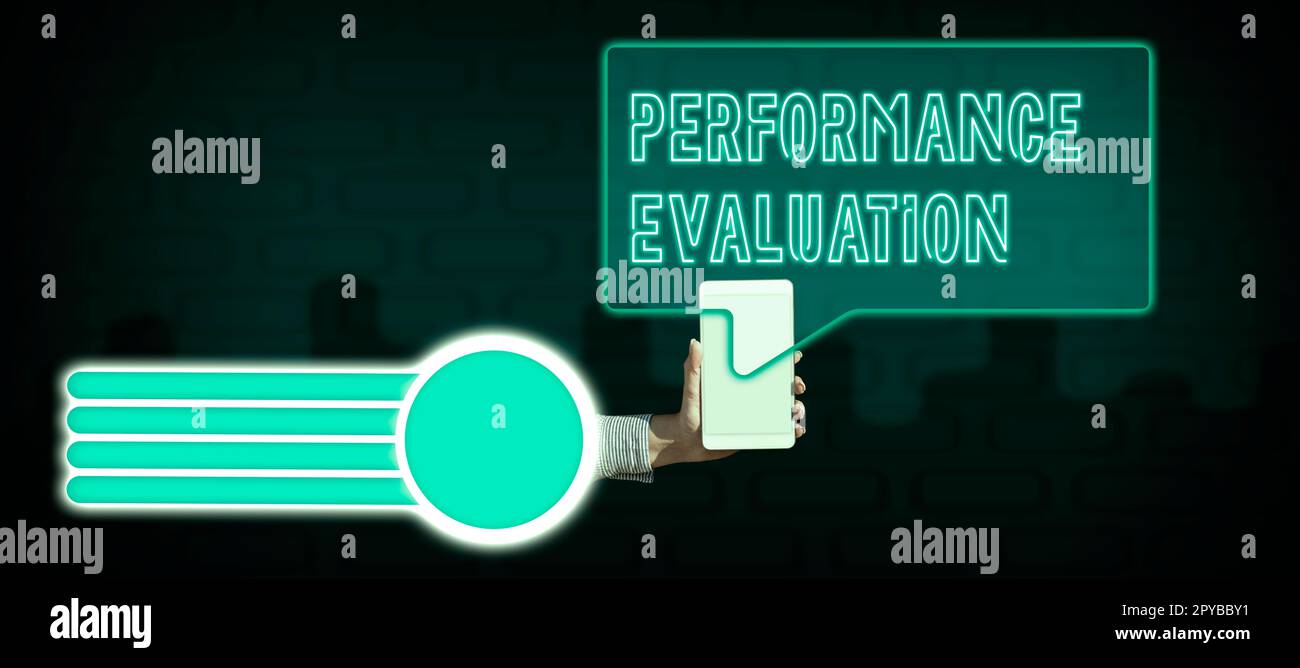 Handgeschriebenes Schild Leistungsbewertung. Konzeptfoto die Entwicklung und Aktionsplanung eines anderen Stockfoto