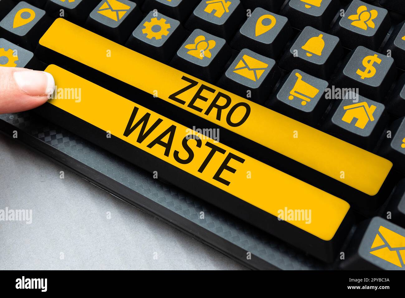 Text mit Inspiration Null Verschwendung. Unternehmensübersicht Industrielle Verantwortung umfasst Kompostierung, Recycling und Wiederverwendung Stockfoto