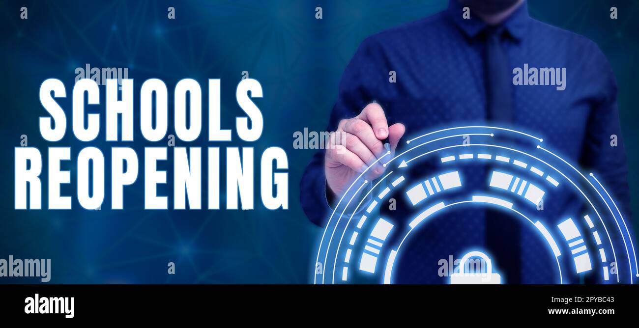 Handschrifttext Schulen werden wieder eröffnet. Das Wort für den Unterricht ist vorerst am Ende des Schultages vorbei Stockfoto