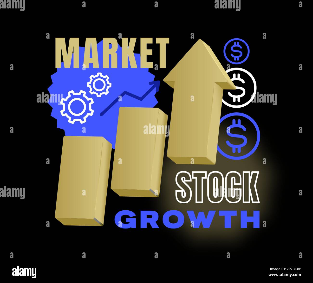 Darstellung des Wachstumsvektors der Börse. Kreatives Konzept des Anlagehandels. Infografiken für Finanzakkumulation und Geldwachstum im 3D-Rendering-Stil Stock Vektor