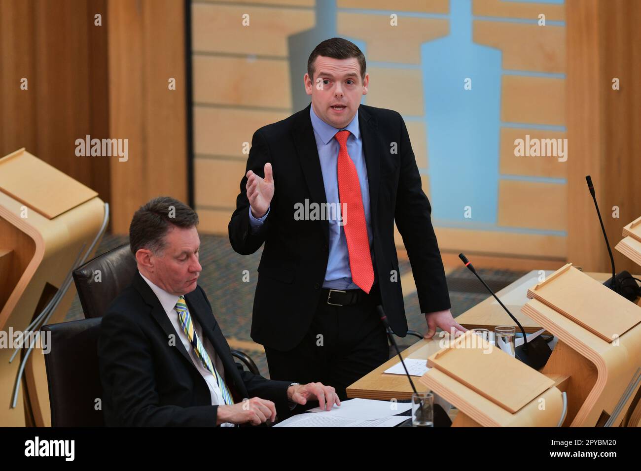 Edinburgh Scotland, Vereinigtes Königreich, 03. Mai 2023. Douglas Ross bei der Oppositionsdebatte über die Transparenz der schottischen Regierungspartei im schottischen Parlament. Live-Nachrichten von sst/alamy Stockfoto