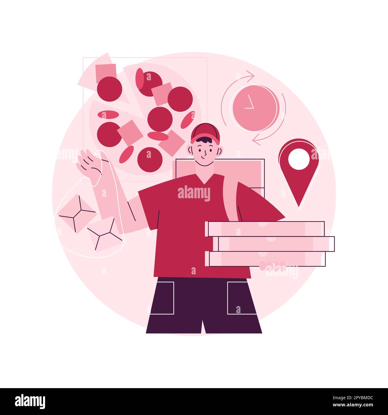 Food Delivery Service abstrakte Konzept Vektor Illustration. Online-Bestellung von Lebensmitteln, 24 für 7 Service, Pizza und Sushi Online-Menü, Zahlungsoptionen, kontaktlose Lieferung, Download App abstrakte Metapher. Stock Vektor