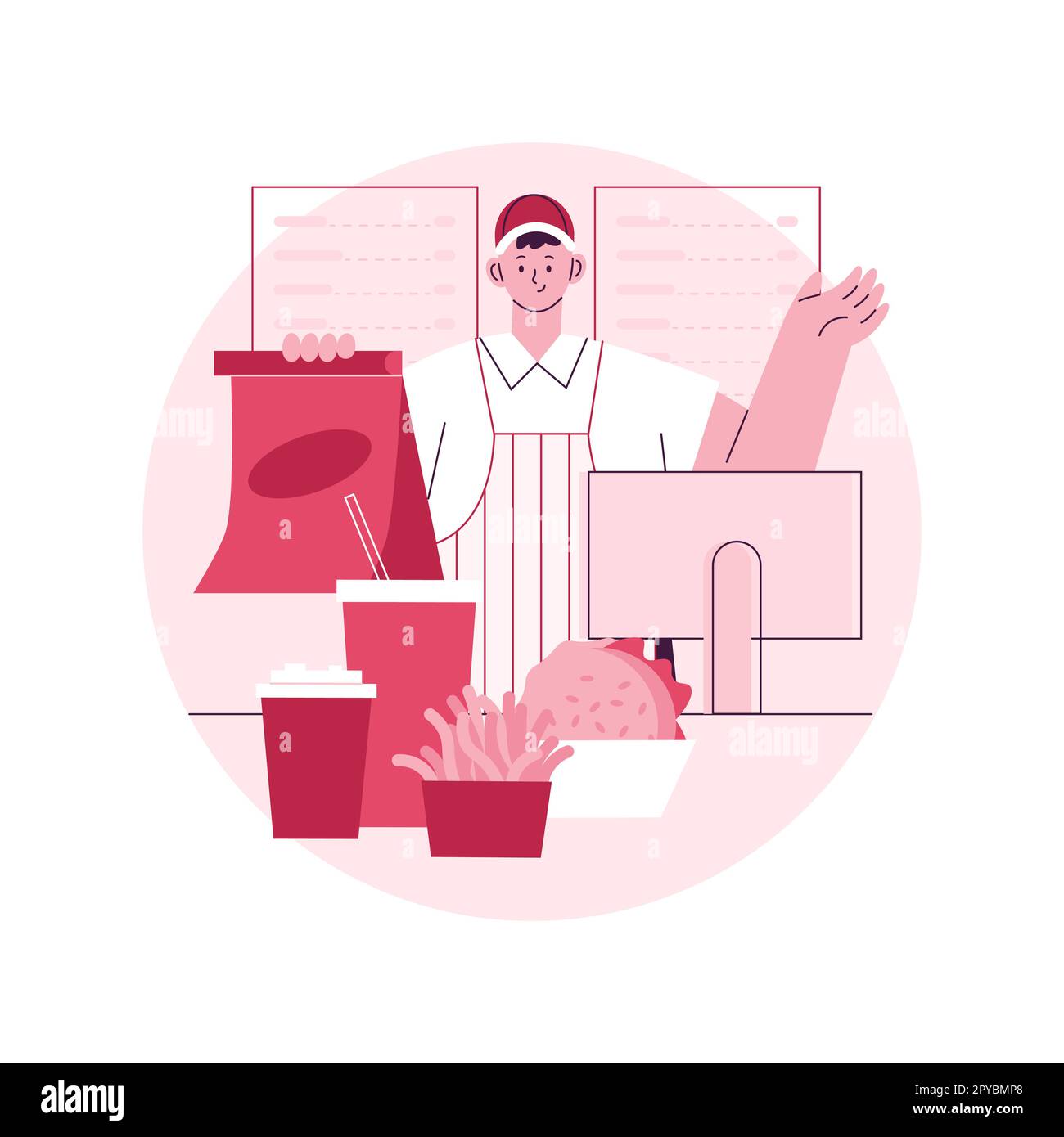 Fast Food abstrakte Konzept Vektor-Illustration. Amerikanische Küche, Restaurantkette, Snack-Menü, Essen zum Mitnehmen, Street Food Festival, Schnelles Kochen Rezept, schnelle Mahlzeit Lieferung abstrakte Metapher. Stock Vektor