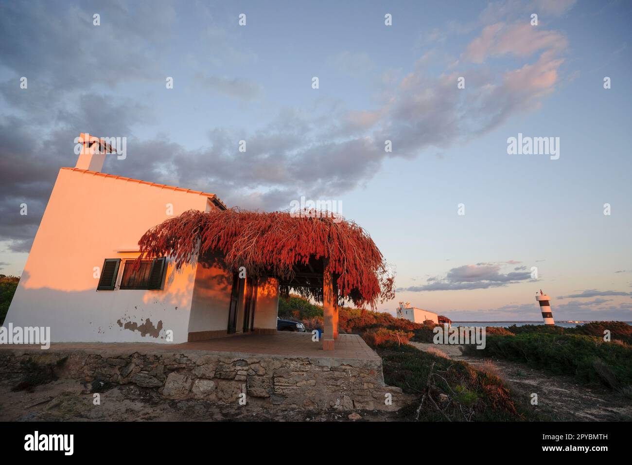 Angelhütten und Leuchtfeuer, S'Estalella, Estanyol, llucmajor, mallorca, balearen, spanien, europa Stockfoto