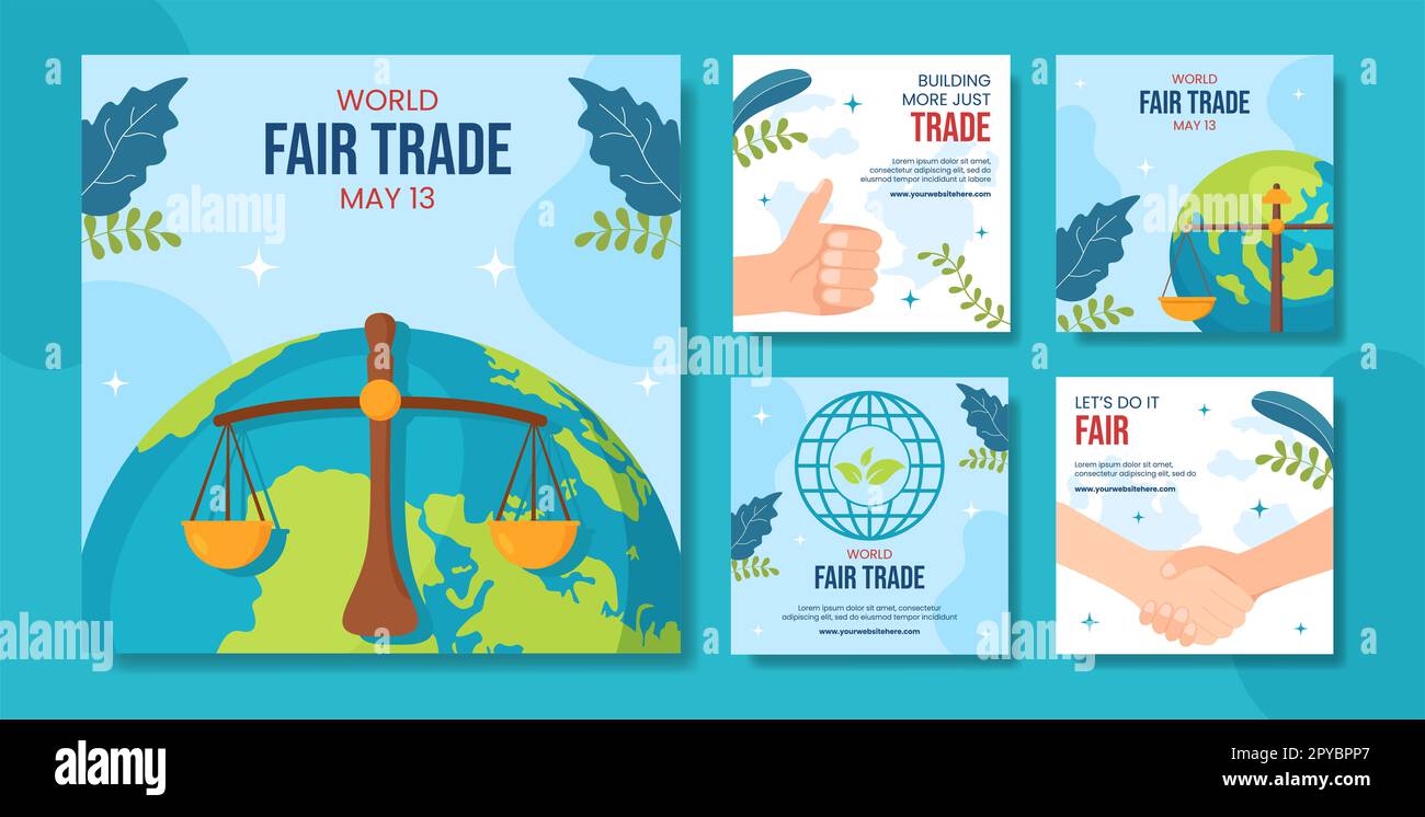 Der Welttag Des Fairen Handels In Sozialen Medien Post Flat Cartoon Handgezeichnete Vorlagen Hintergrunddarstellung Stockfoto