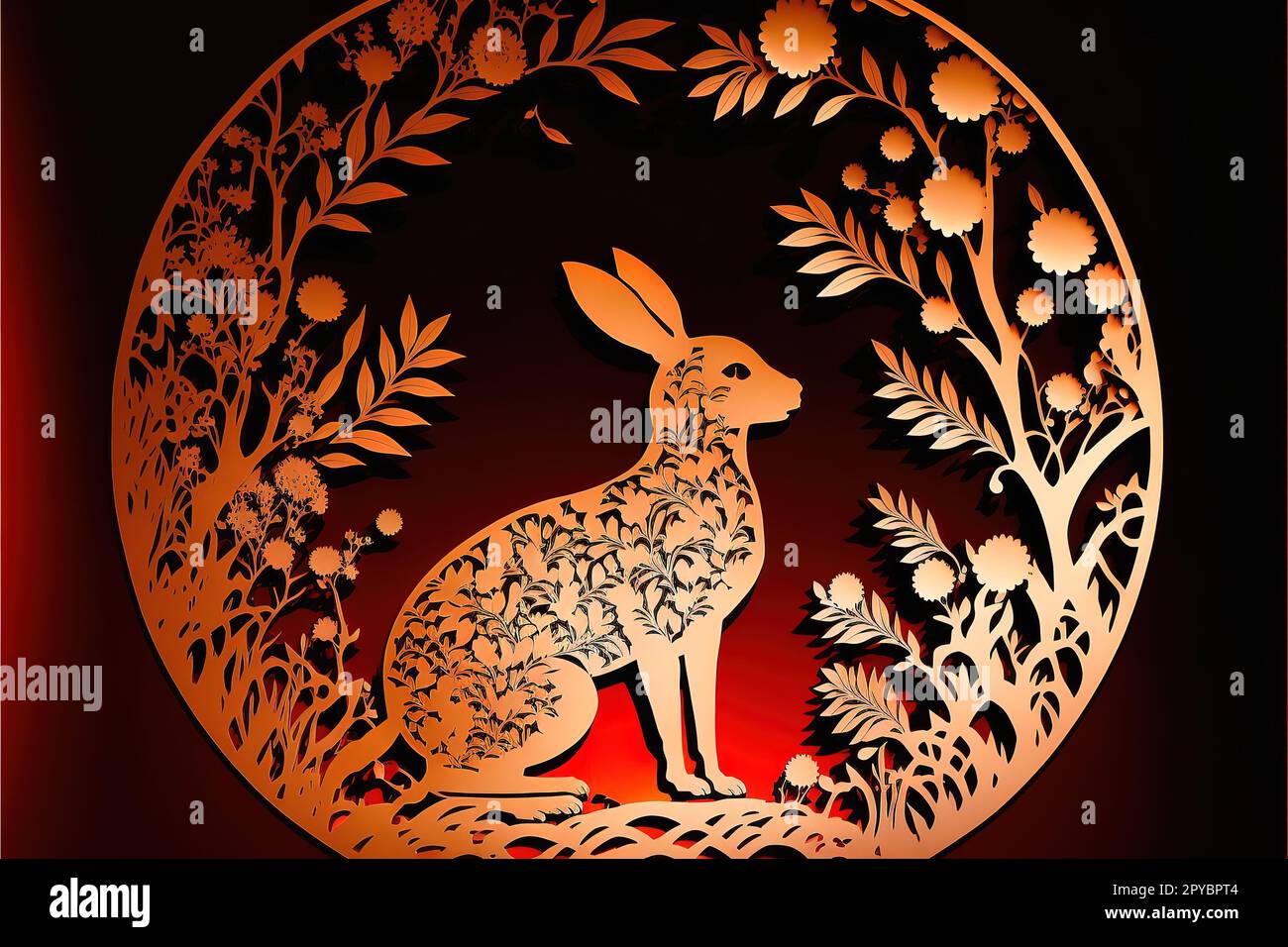 Papercut of Rabbit Lunar Year Symbol, Chinese Zodiac of Rabbit Year Stockfoto