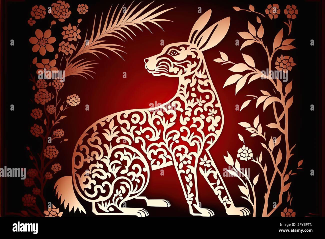 Papercut of Rabbit Lunar Year Symbol, Chinese Zodiac of Rabbit Year Stockfoto