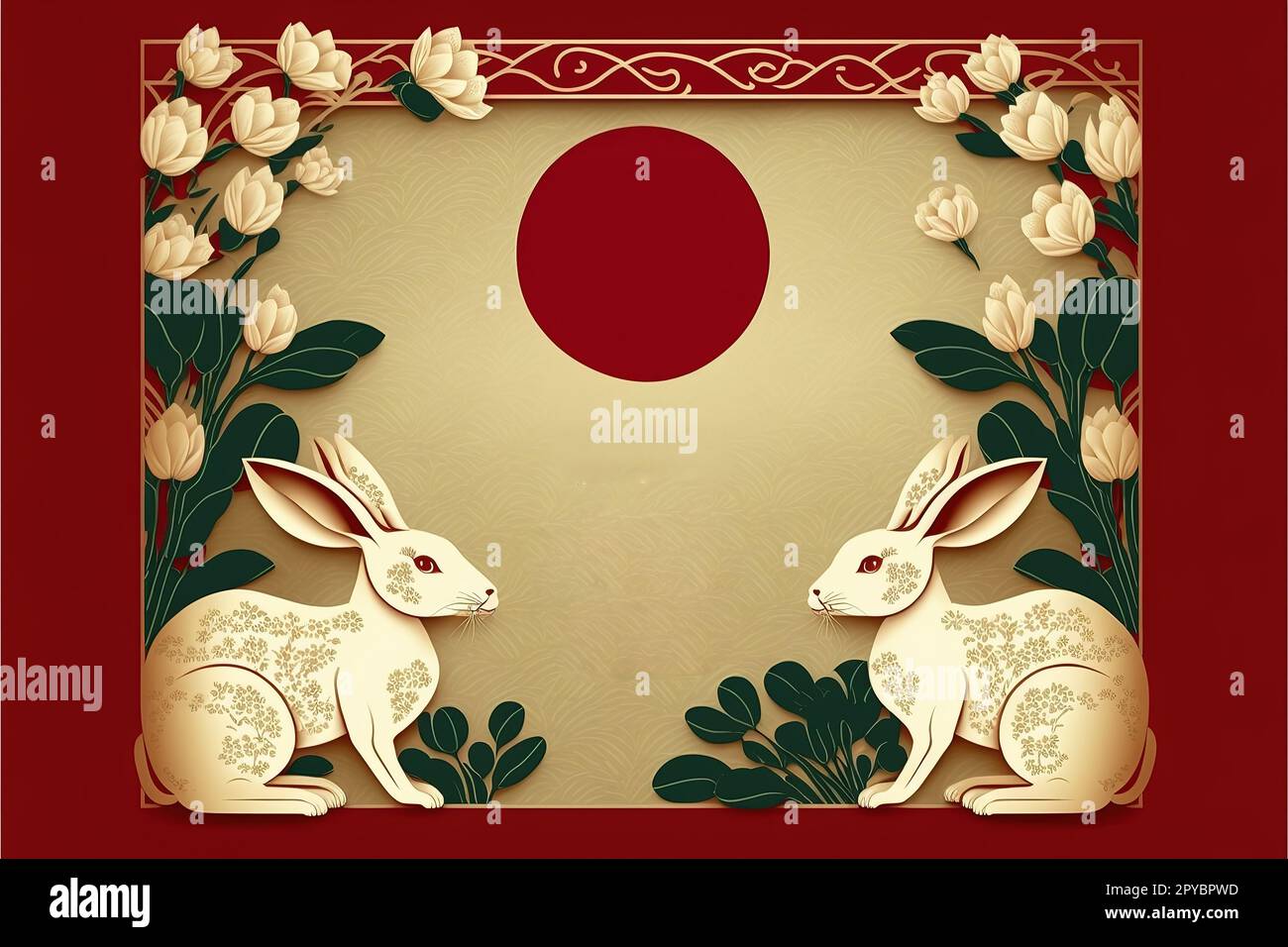 Mondneujahr 2023 Jahr Kaninchenbanner Hintergrund, chinesische Textübersetzung als frohes neues Jahr Stockfoto