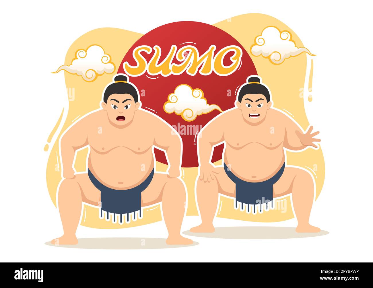 Sumo Wrestler Illustration mit Kampfsport gegen traditionelle japanische Kampfkunst und sportliche Aktivitäten in flachen, handgezeichneten Landing-Page-Vorlagen für Cartoons Stockfoto