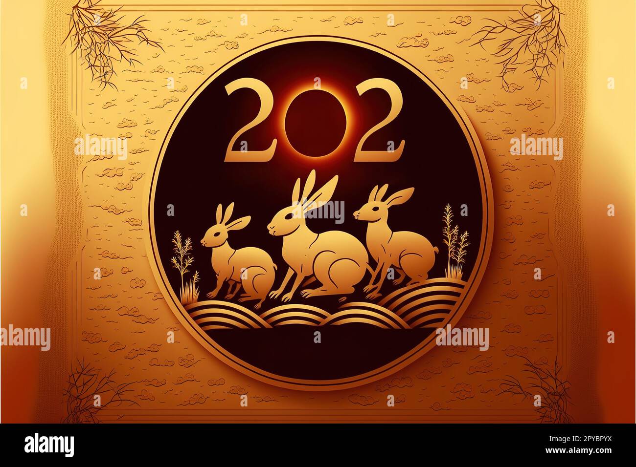 Mondneujahr 2023 Jahr Kaninchenbanner Hintergrund, chinesische Textübersetzung als frohes neues Jahr Stockfoto