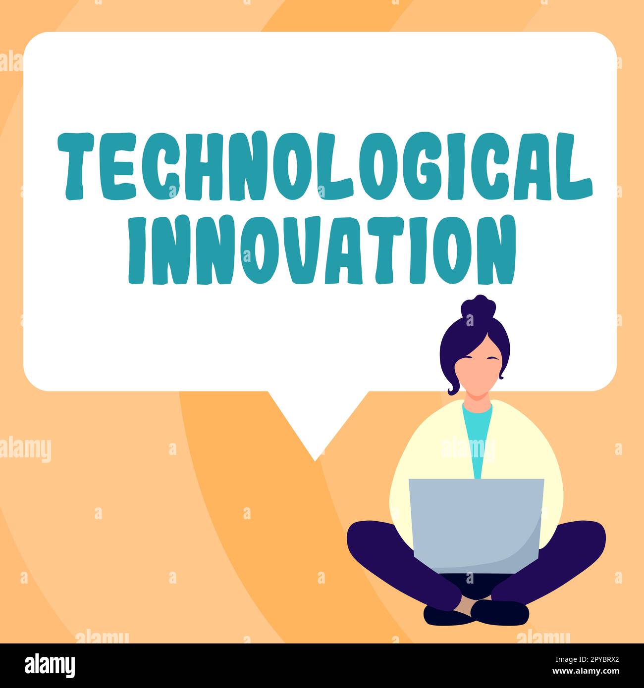 Inspiration mit Zeichen der technologischen Innovation. Wort für neue Erfindung aus technischem Wissen über das Produkt Stockfoto