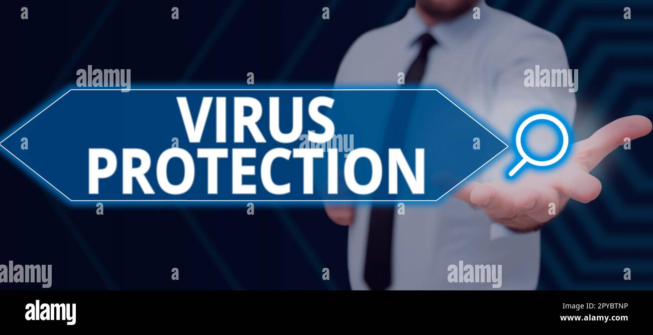 Konzeptionelle Anzeige Virenschutz. Business Showcase-Programm zum Schutz von Computern vor Malware Stockfoto