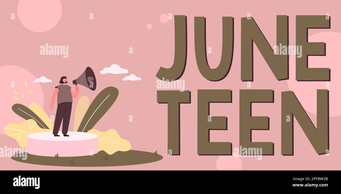 Handschriftlicher Text June Teen. Geschäftsübersicht gesetzlicher Feiertag in den Vereinigten Staaten vom Ende der Sklaverei in den USA Stockfoto