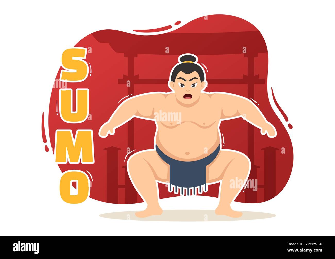 Sumo Wrestler Illustration mit Kampfsport gegen traditionelle japanische Kampfkunst und sportliche Aktivitäten in flachen, handgezeichneten Landing-Page-Vorlagen für Cartoons Stockfoto