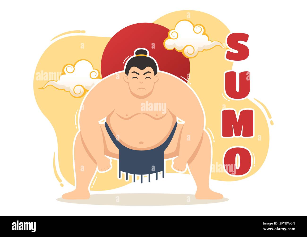 Sumo Wrestler Illustration mit Kampfsport gegen traditionelle japanische Kampfkunst und sportliche Aktivitäten in flachen, handgezeichneten Landing-Page-Vorlagen für Cartoons Stockfoto