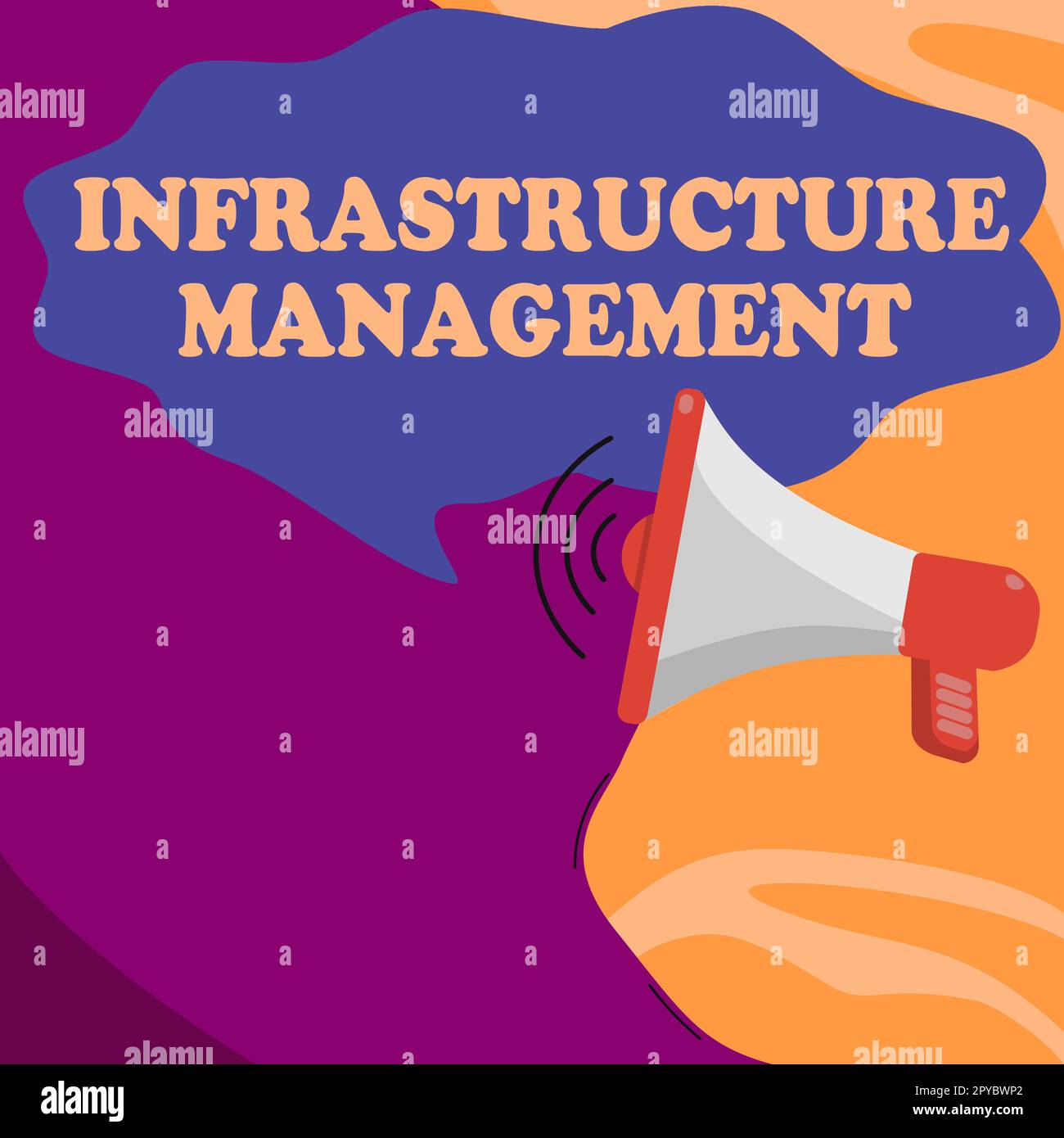 Schild, das Infrastructure Management anzeigt. Geschäftsüberblick Minimieren Sie Ausfallzeiten, erhalten Sie die Unternehmensproduktivität Stockfoto