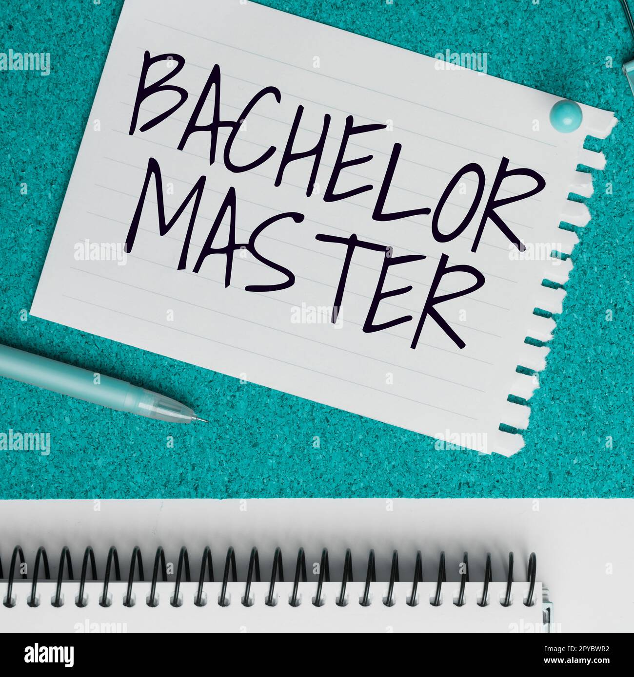 Textzeichen mit Bachelor Master. Wirtschaftsbeispiele ein nach dem Bachelor-Abschluss abgeschlossenes fortgeschrittenes Studium Stockfoto