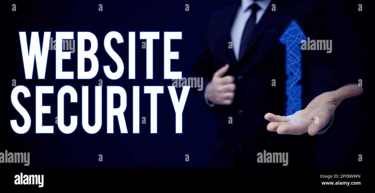Inspiration für die Anzeige von „Sign Website Security“. Wort auf kritischer Komponente zum Schutz und zur Sicherung von Websites Stockfoto