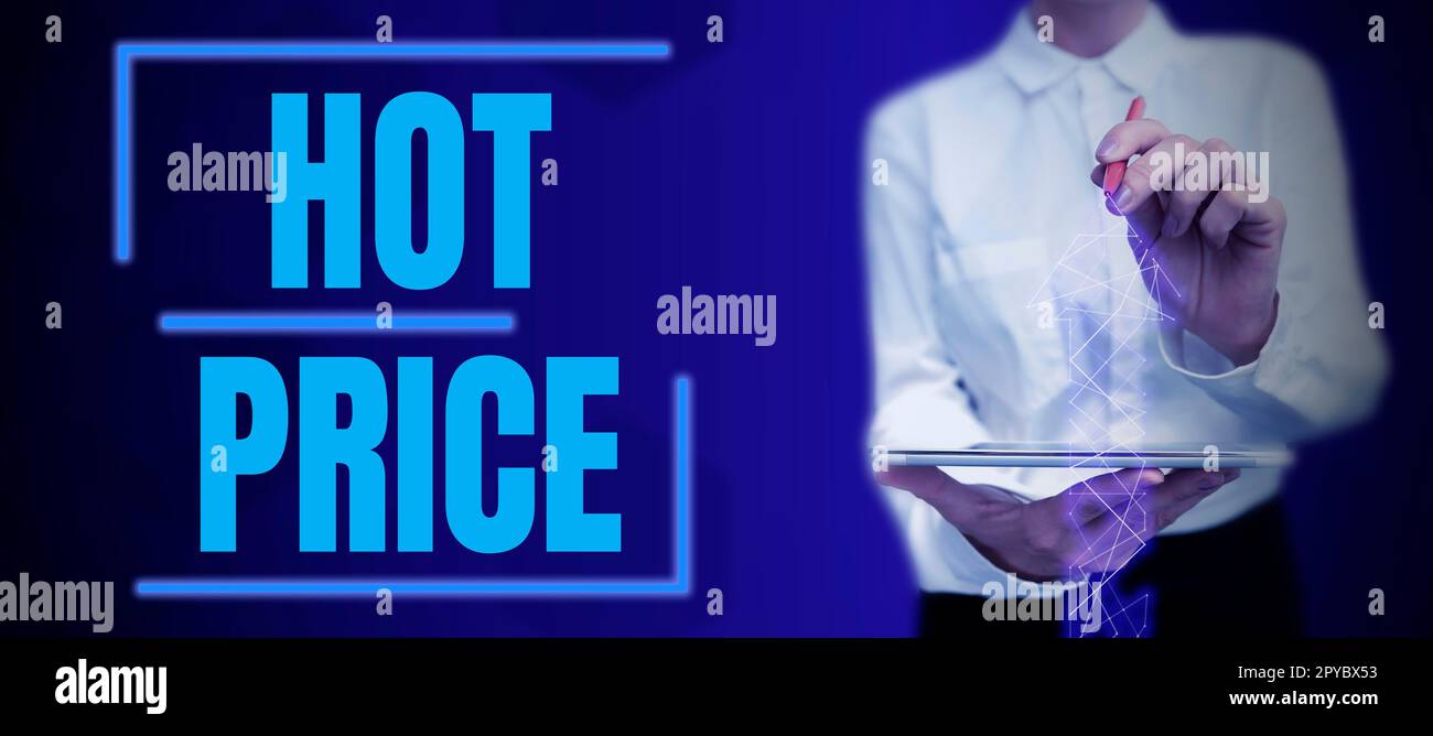 Textzeichen mit „Hot Price“. Geschäftskonzept Käufer oder Verkäufer können etwas für ein verkauftes oder gekauftes Produkt erhalten Stockfoto