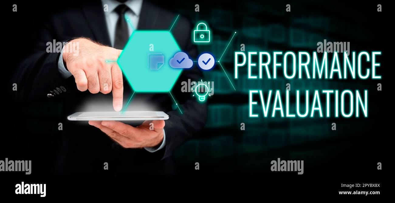 Handgeschriebenes Schild Leistungsbewertung. Internetkonzept Entwicklung und Aktionsplanung eines anderen Stockfoto