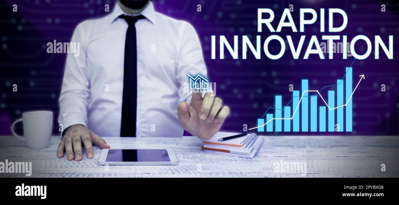 Konzeptionelle Beschriftung Schnelle Innovation. Charakteristisches Geschäftskonzept einer Website, die Suchmaschinenalgorithmen verwendet Stockfoto