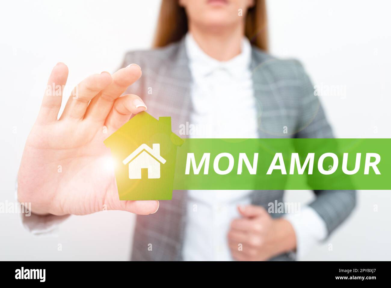 Textzeichen mit der Aufschrift MON Amour. Konzeptfoto französischer Name des Liebhabers Happy Valentines Day Stockfoto