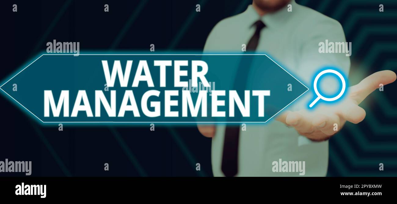 Konzeptionelle Überschrift Wassermanagement. Betriebskonzept optimale Nutzung der Wasserressourcen im Rahmen einer definierten Wasserpolitik Stockfoto