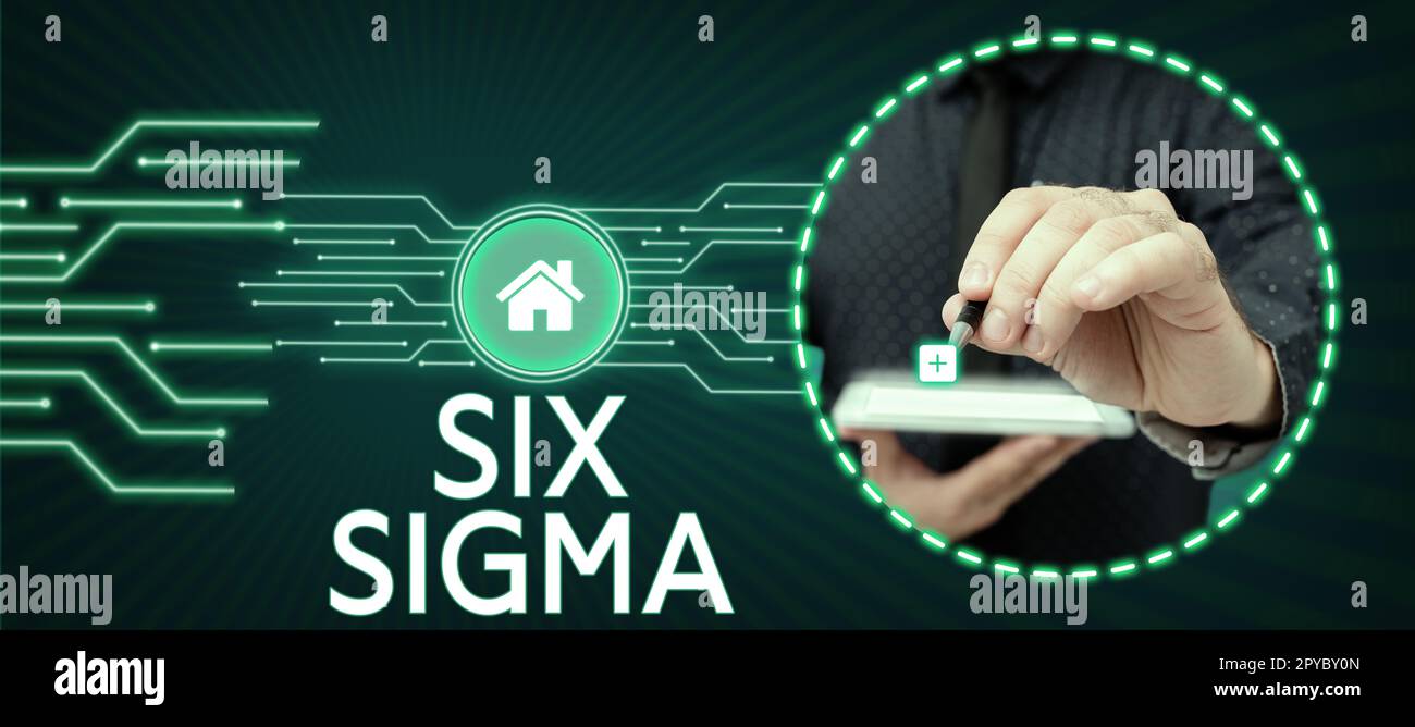 Textzeichen mit Six Sigma. Managementtechniken für den Geschäftsüberblick zur Verbesserung von Geschäftsprozessen Stockfoto
