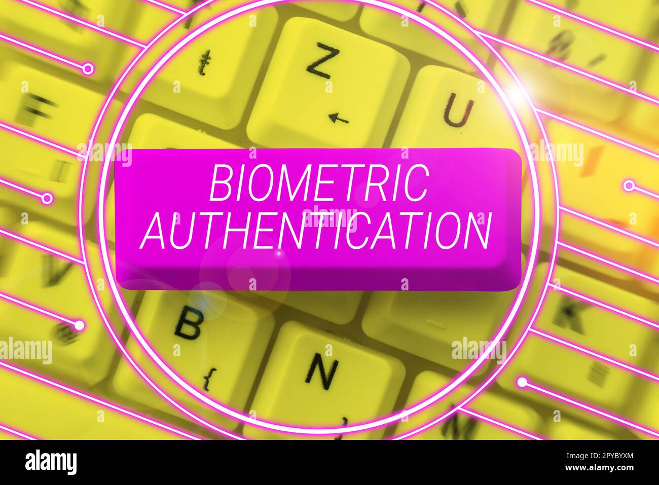Schild zeigt biometrische Authentifizierung an. Die Identitätsprüfung von Geschäftsbeispielen erfordert biologische Eingaben Stockfoto
