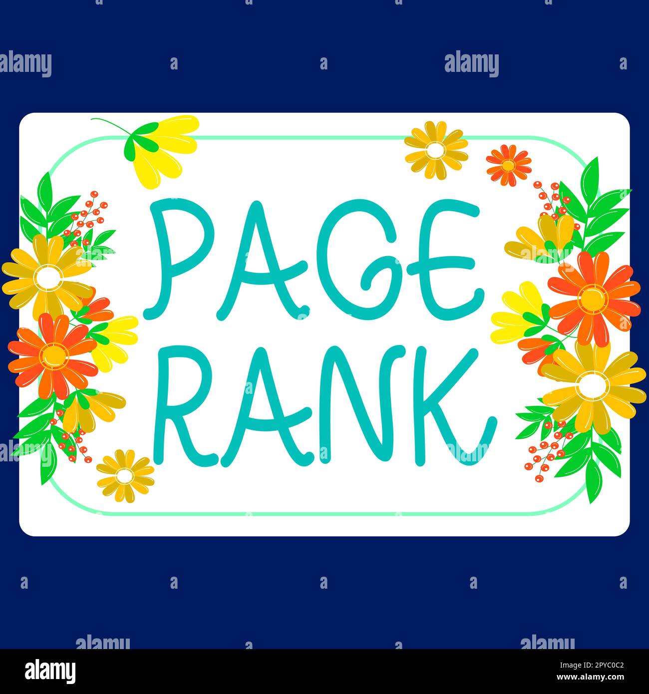 Schreiben mit Anzeige des Textes Seitenrang. Wort für einen Wert, der einer Webseite als Maß für ihre Beliebtheit zugewiesen ist Stockfoto