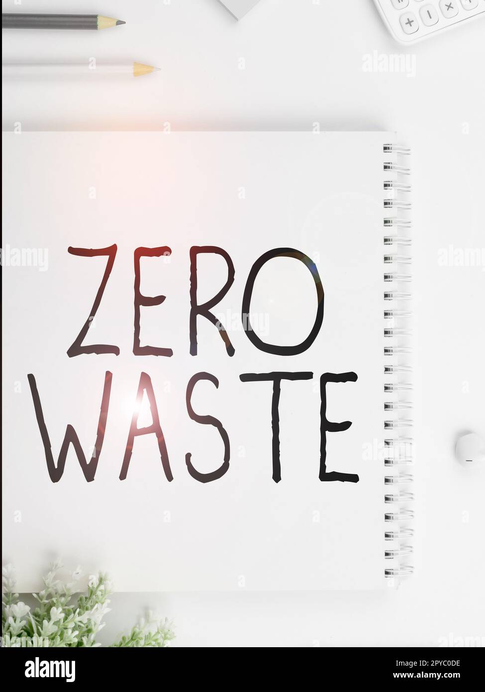 Textzeichen mit „Null Abfall“. Die konzeptionelle Verantwortung für die Fotoindustrie umfasst Kompostierung, Recycling und Wiederverwendung Stockfoto