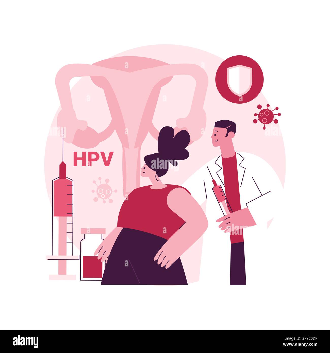 HPV-Impfung abstrakte Konzept Vektor-Illustration. Schutz vor Gebärmutterhalskrebs, humanes Papillomavirus-Immunisierungsprogramm, HPV-Impfung, Prävention von Infektionen abstrakte Metapher. Stock Vektor