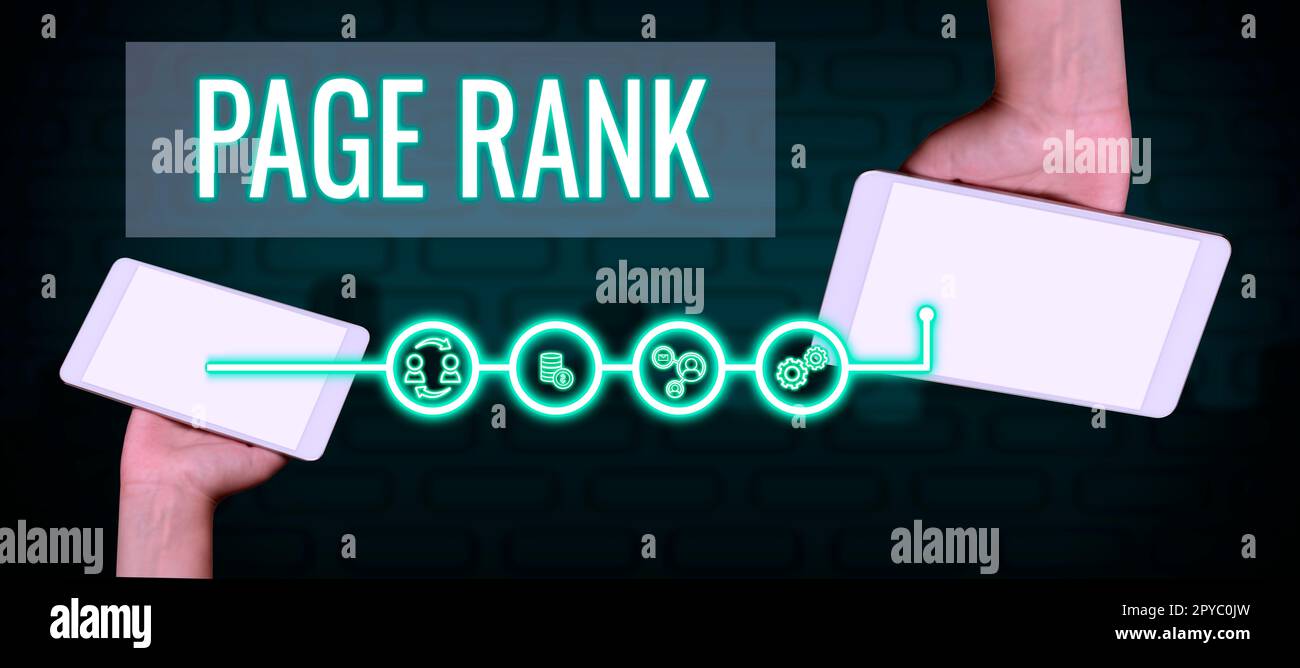 Schreiben mit Anzeige des Textes Seitenrang. Wort für einen Wert, der einer Webseite als Maß für ihre Beliebtheit zugewiesen ist Stockfoto