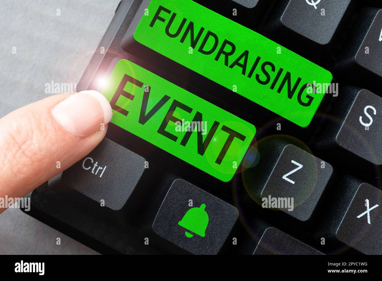 Fundraising-Veranstaltung für die konzeptionelle Darstellung. Konzept bedeutet Kampagne, deren Zweck es ist, Geld für eine Sache zu sammeln Stockfoto